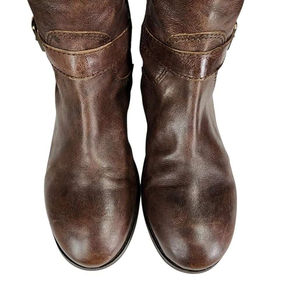 Marc Fisher Riding Boots 7M Women Stretch Zip Brown Leather Knee High Equestrian